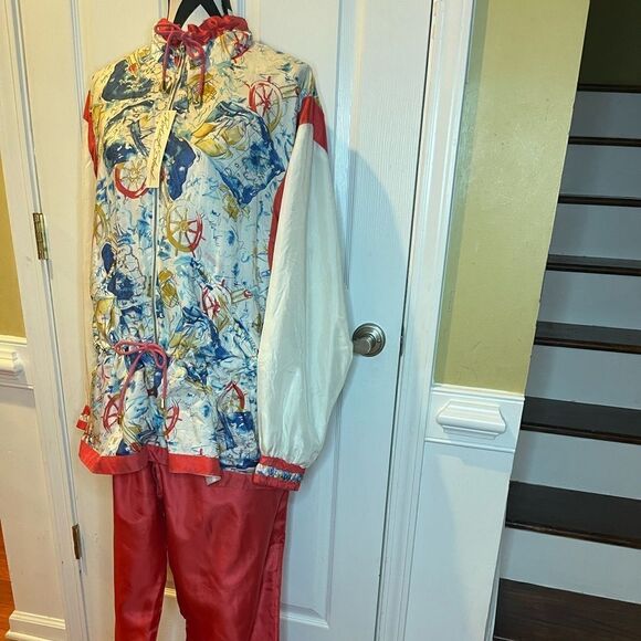 NWT Robert Stock 100% Silk Active Wear Nautical print Jacket & orange pa… - Picture 1 of 15
